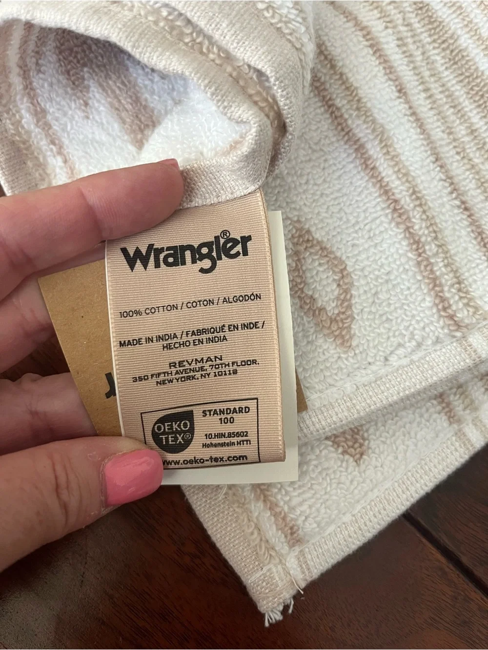 Wrangler Cream and Pink Striped Cotton Hand Towels - Set